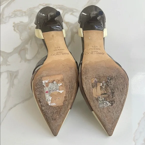 Jimmy Choo Cream and Brown Women's Heels - Picture 4 of 6